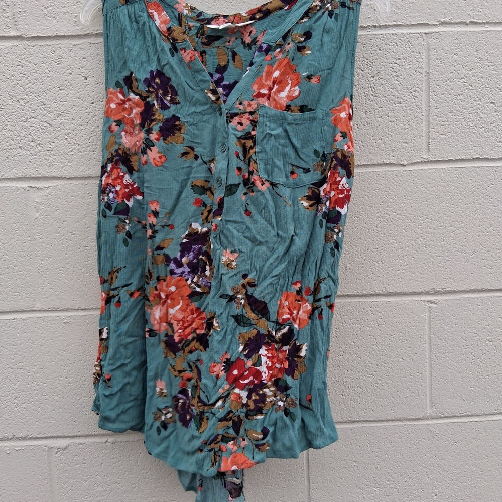 Market & Spruce Floral Tank Top Sleeveless Button Up Blouse 1X